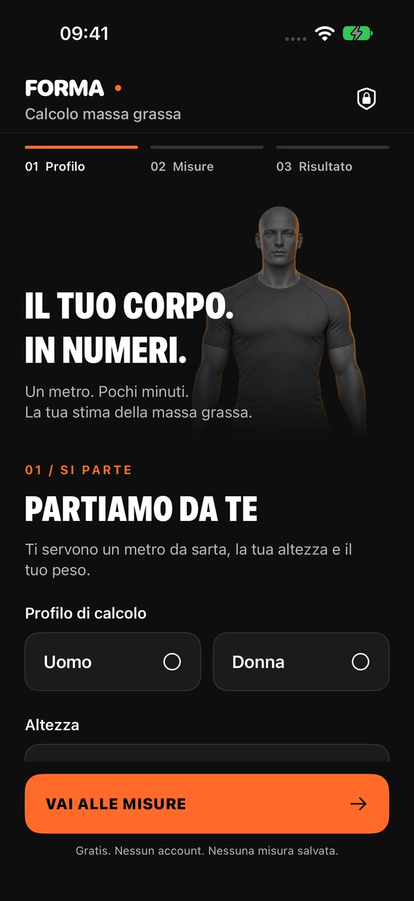 Schermata reale di FORMA, con il percorso guidato di calcolo